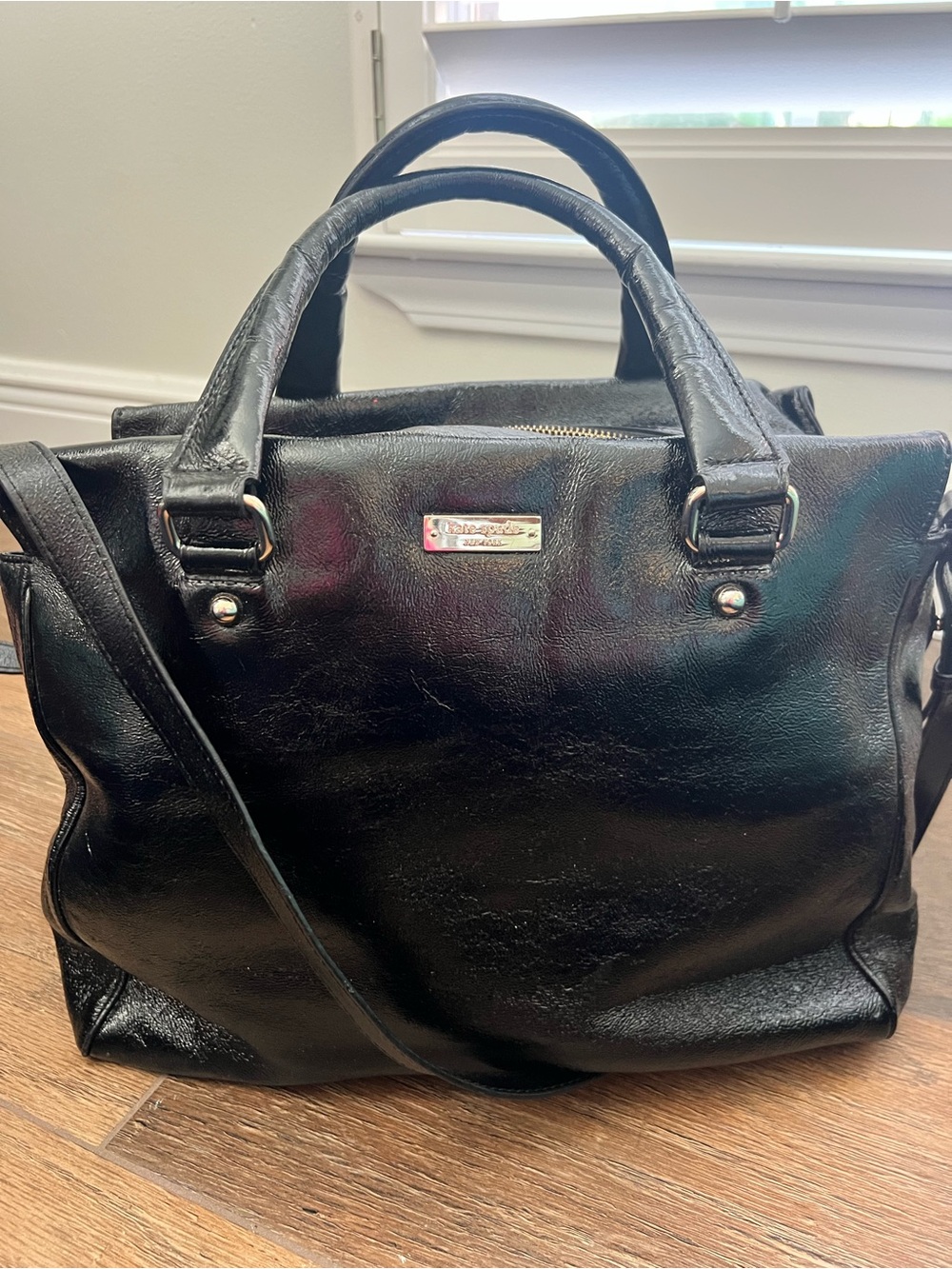 Kate Spade Black Leather Satchel Crossbody Bag Top Handle Tote